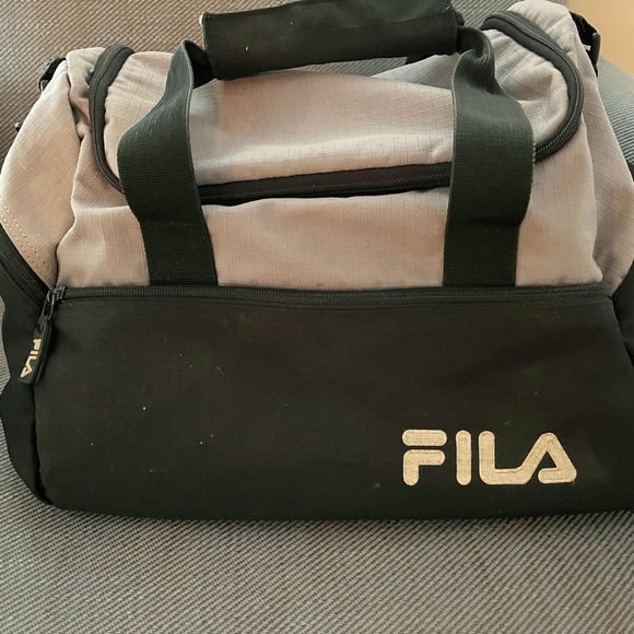 1990's Vintage FILA Duffle Bag Travel Carry On Bag Black and Gray - Picture 1 of 9